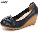 Leather High Heels Women Wedge Shoes Casual Woman Shoes Elegant Ladies Wedges Soft Comfortable Female Footwear