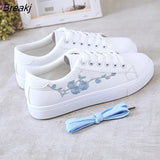 Spring Fashion Breathble Vulcanized Shoes Women's Sneakers PU Leather Platform Female Lace Up Casual Footwear White