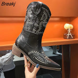 Chunky Botas Mujer Brand Designer Cowboy Boots Embroider Casual Shoes Cossack Retro Booties leather boots