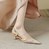 Lace Pointed Toe Stiletto Shoes for Women 2023 Summer New Fashion Back Empty Toe Sandals for Women Zapatos De