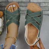 Breakj Slope Heel Velcro Fish Mouth Roman Sandal Plus Size Wedge Platform Al