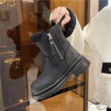 New Winter Fur Women Ankle Boots Fashion Square Toe Side Zippers Ladies Warm Plush Short Boots Thick Sole Flats Heel