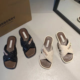 Women Shoes Summer New Vintage Woven Roman Sandals Fashion Open-Toe Sandals Female Slip-on Flats Beach Shoes Ladies