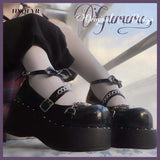 New Designer Ladies Platform Lolita Mary Janes Pumps Fashion Chain Wedges High Heels Women's Pumps Party Gothic Shoes