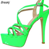 2023 NEW 14CM Platform High Heels Sandals Sexy Ankle Strap Open Toe Gladiator Party Dress Women Shoes Plus Size