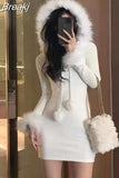 Bodycon Y2k Mini Dress Party 2023 Winter Pure Color One Piece Dress Korean Fashion Slim French Elegant Casual Dress