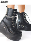 Design Gothic Style INS Hot Sale Fashion Boots Women Shoes Autumn Punk Black High Heels Platform Wedges Boots