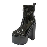 And Autumn 2023 New Thick Heel Short Boots European And American Fashion 14CM Women Shoes Front Zip Round Head High