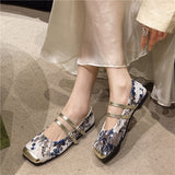 New Fashion Women's Flat Shoes Square Toe Print Casual Shoes Ladies Breathable Slip-on Outdoor Soft Mary Jane