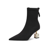 Sock Ankle Boots 2023 Spring Autumn Pointed Toe High Heel Elastic Flock Black Comfortable Booties Lady