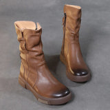 Breakj Mid-Kellow Martin Boots New Autumn/Winter Flat Bottom Boots Head-Skin Retro Knight Single