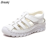 Women Sandals 2023 Summer Shoes Genuine Leather Covered Toe Soft Casual Walking Zapatos Mujer Plataforma Big Size
