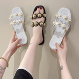 Color String Bead Slippers Summer Sandals Shoes Women Open Toe Pu Leather Zapatillas
