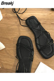 Sandals Women's 2023 Summer New Fashion Flat Open Toe Cross Tie Shoes Casual Elegant Dress Lace Up Beach Gladiator