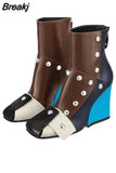 Women Chelsea Boots Luxury Designer Shoes Metal Decoration Rivet Women High Knee Boots Zipper-Sid Chunky Heels Western