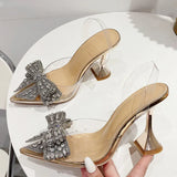 Women Pumps Luxury Rhinestone Bowknot Pointed Toe High Heels Sandals Ladies Wedding Prom Shoes Sandalias De