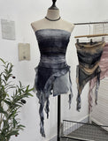 Tie Dyed Lotus Leaf Edge Mesh Shaft Irregular Ribbon Thin Belt Wrapped Bra Vest Top
