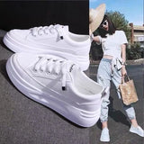 New Sneakers for Women Spring /Autumn New Fashion Casual Breathable Students Board Shoes Lace Up Thick-soled White