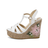 Dress Sandals Women Summer Wedges Shoes Appliques T Strap Gladiator Pumps Bohemia Casual Plus Size 46 47 48 High