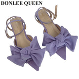 Flip-flop Sandals Women Stiletto Open Toe Purple Bow Knot High Heels 2023 Fashion Roman Sandal Elegant Mule Slipper
