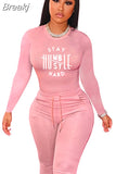 Solid Women Skinny Two Piece Sets Spring Bodycon Tracksuits Dollar Print Top And Leggings Pants 2pcs Outfits 2023