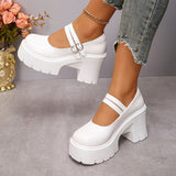 Buckle High Heels Mary Jane Shoes for Women Patent Leather Chunky Platform Pumps Woman Black White Lolita Shoes