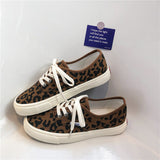Women Sneakers Leopard Canvas Lace Up Ladies Flats Outdoor Running Walking Shoes Comfortable Breathable Female