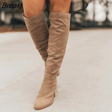 High Boots Women 2023 New Thick Heel High Heel Small Person Show Thin Suede Boots Women Side Zipper Boots Brown Long