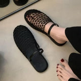Breakj Simple Word With Round Head Flat-Bottom Cool Slippers Summer New Design Feel Mesh Woven Hollow