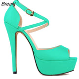 Women Pumps Fashion Platform Peep Toe Matte Leather Buckle Bride Shoes Woman Sexy Extremely High Heels