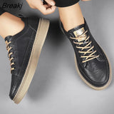 Men Spring Autumn Casual PU Leather Shoes Trend Men's Shoes Wild Mens Flats Shoes Waterproof Non-slip Board Shoe Male