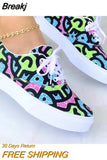 Print Women Shoes Spring Plaid Lace-Up Sneakers Print Fashion Canvas Sneakers Light Size 43 Walking Vulcanized