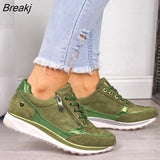 Women's Vulcanized Shoes 2020 Casual Wedge Ladies Flat Shoes Zipper Lace Up Comfortable Female Shoes Outdoor Single