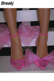 Butterfly-Knot Sandals Woman Summer 2023 High Heels Women Pumps Pointed Designer Shoes Mary Janes Sexy Stiletto Wedding