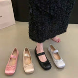 Square Toe Ballet Flats Woman Spring Summer Retro Satin Loafers Ladies Brand Design Teddy Flat Mary Jane Shoes in