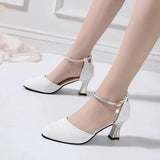Women Fashion High Quality White Pointed Toe Buckle Strap Pu Leather Stiletto Ladies Casual Pink Comfort High Heel Shoes