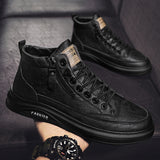 Men Boots Autumn High Top Leather Casual Shoes Fashion Cotton Shoes Flat Ankle Boots Business Outdoor Shoes Man Sneakers