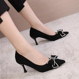 New Single Shoes Autumn and Winter Sexy Pointy Rhinestone Black Mature Women's Thin Heels High-heel Zapatos
