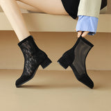 Breakj -43 Plus Size Boots Spring And Autumn Thin Hollow Net Boots 2025 New Women's Shoes Thick Heel Ankle Boots Fashion