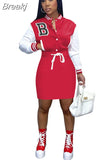 Women Long Sleeve Single Breasted Sweatshirt Style Baseball Casual Mini Dress Autumn 2023 Street Active Dresses