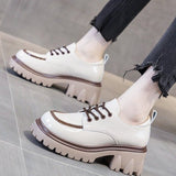 Women's Shoes British Style Chunky Platform Women Pumps 2023 Spring Lace Up Loafers Woman Round Toe Patent Leather