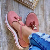 New English Style Round Head Belt Buckle Thick Heel Tassel Sling Thick-Soled Sandals From