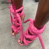 Snake Strap Long Shoes Women's Sandals Summer 2024 Sexy Stiletto Heel Stripper Shoes Star Style Slingback Heeled