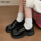 Toe Shallow Mouth Casual Woman Shoes British Style Platform Loafers Woman Brown Retro Mary Jane Shoes College Uniform
