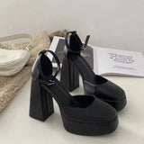 Jane Shoes Women 2023 New Spring Autumn Thick Heels High Heels Waterproof Platform Hollow Black Beige Women's Shoes