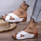 Breakj Slipper Women's Large Size Round Head Casual Pedal Solid Color Cross Wedge