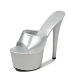 Size Female Slippers Outside PU Patent Leather Platform Super High Heels 17cm Thin Heel Solid Women's Shoes 2023 New