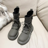 Breakj And Cool Korean Version Of Martin Boots Winter Plus Velvet 2025 New Knitted Elastic Socks Boots Showing Thin Skin Short