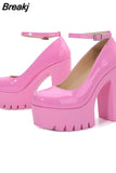 Heeled Ankle Strap Pumps Sweet Platform Pink Square Heel Woman High Heels Pumps Platform Shoes 2023 Spring Woman