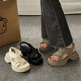Thick-Soled Loose Pastry Bottom Leaky Toe Sandals Women's 2024 Summer New Casual Slope Heels Elastic